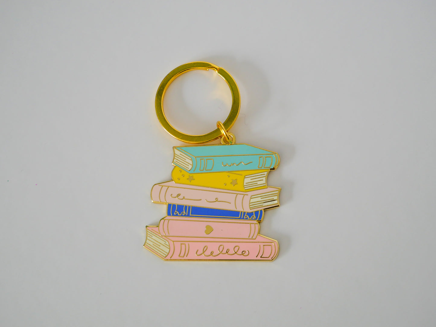 Book Stack Keychain – Gold Book Lover Charm