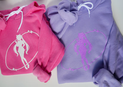 Glitter Anime Gamer Girl Hoodie – Pink and Purple Sweatshirt