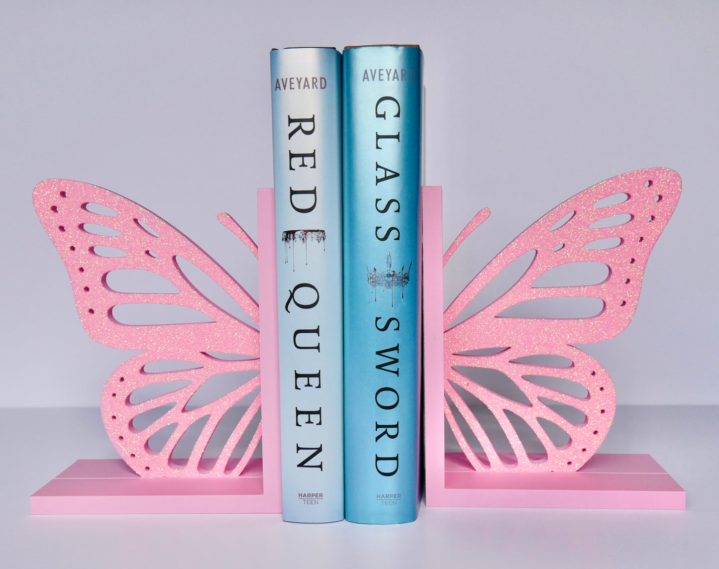 3D Printed Butterfly Bookends – Custom Colors, Glitter Finish, Interlocking Design for Bookshelf Décor