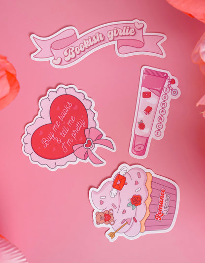 Romance Bookish Sticker Pack - Set of 4 Matte or Sparkly Stickers for Readers