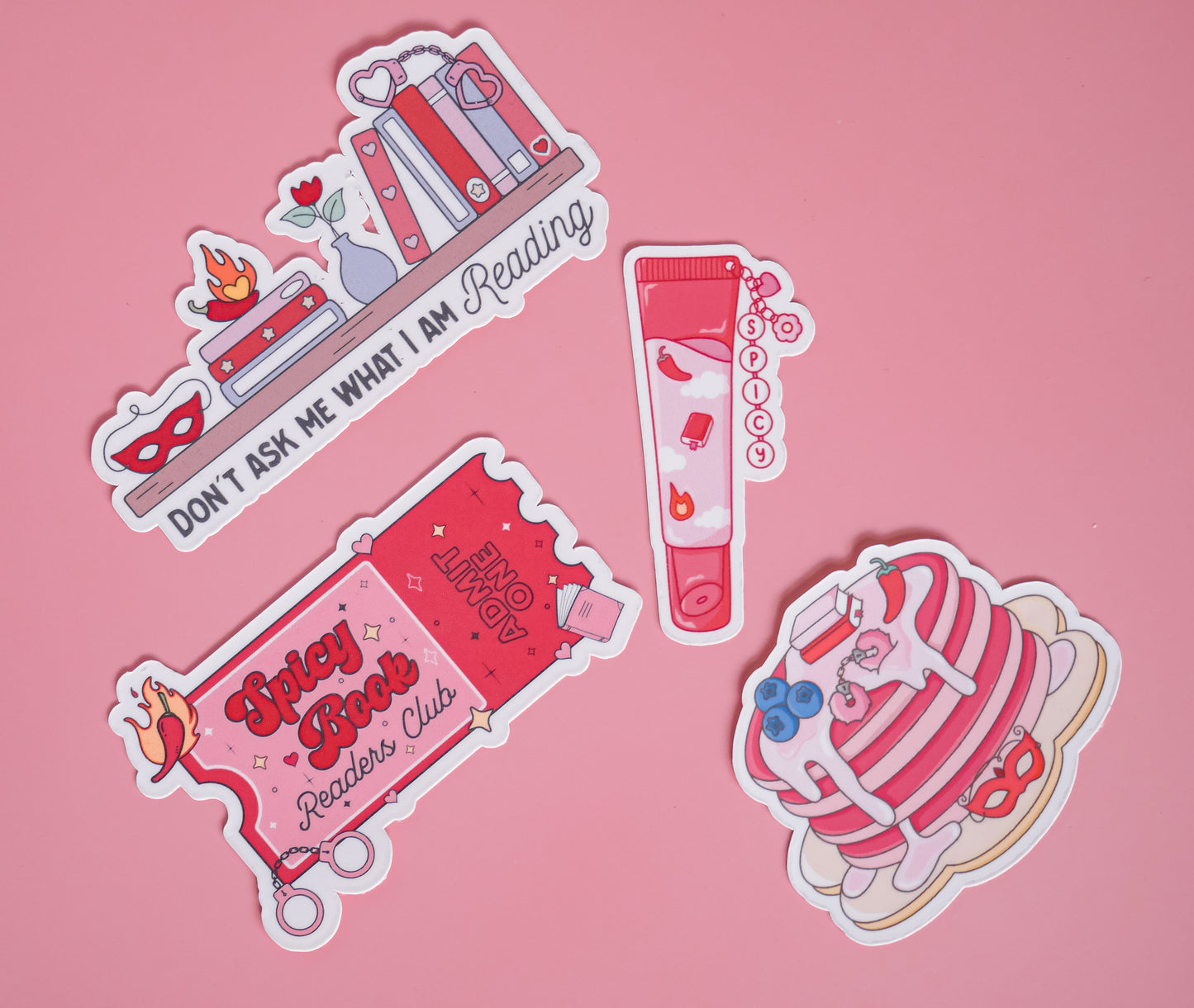 Spicy Bookish Sticker Pack - Set of 4 Matte or Sparkly Stickers for Readers