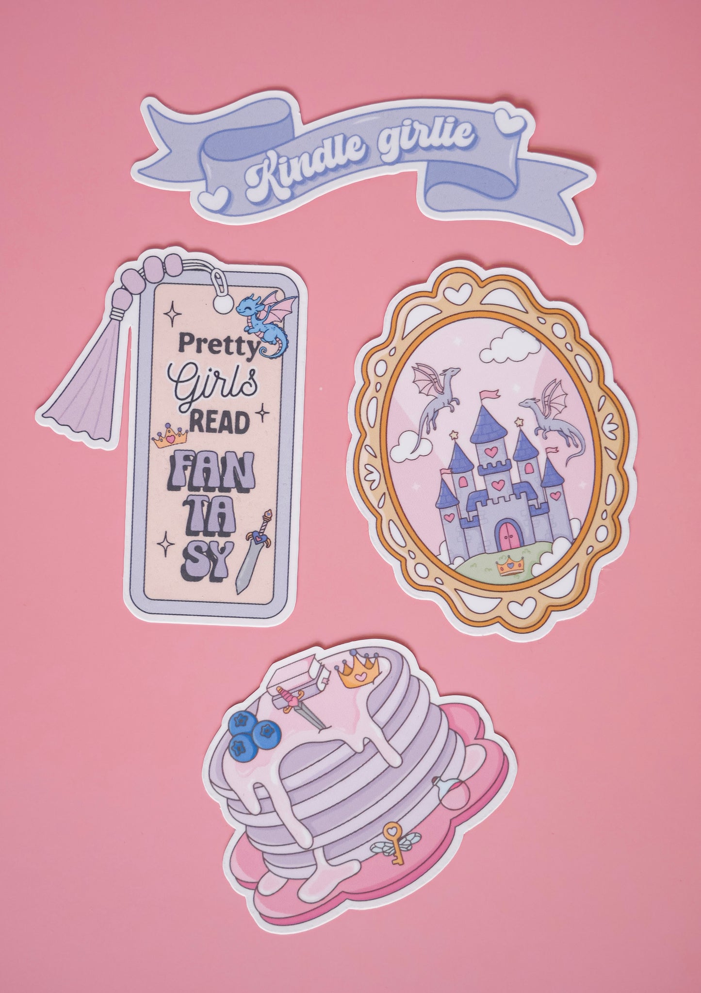 Fantasy Bookish Sticker Pack - Set of 4 Matte or Sparkly Stickers for Readers