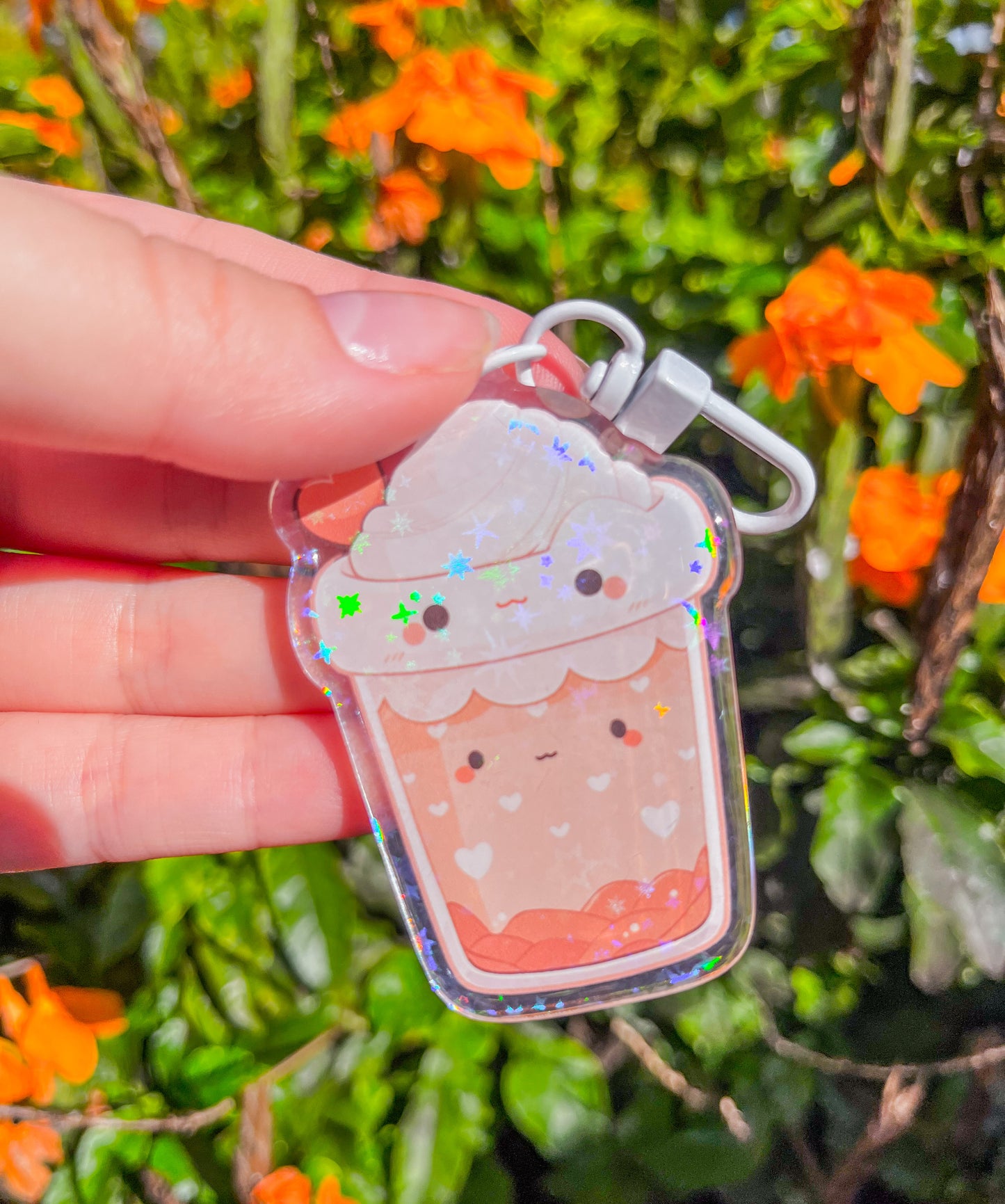 Holographic Kawaii Drink Keychain – Boba Style Charm