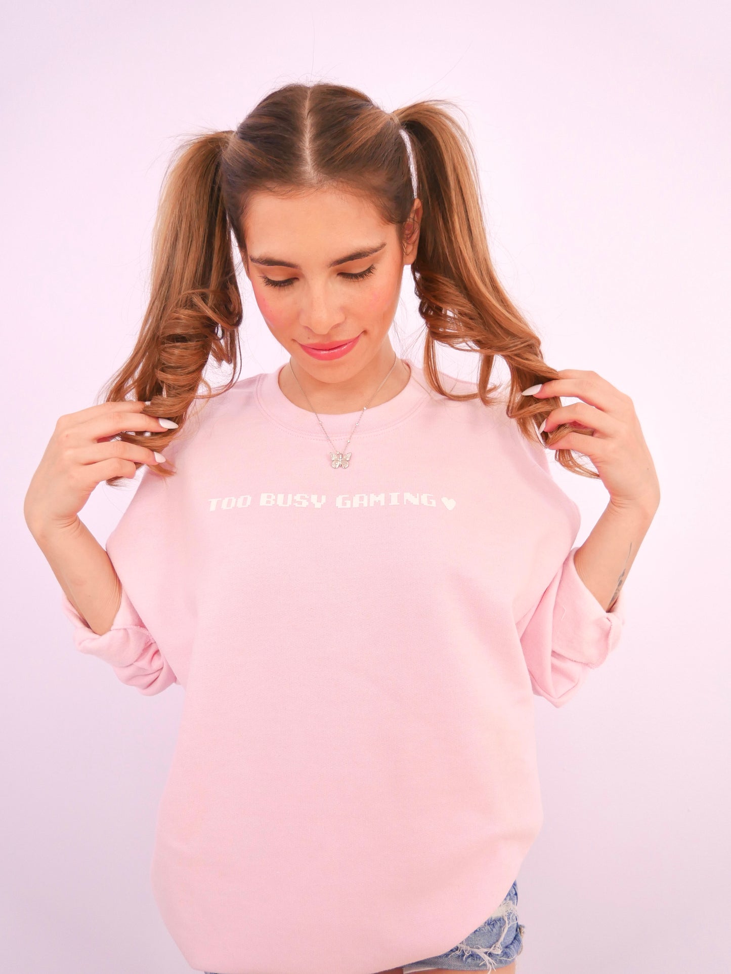 Too Busy Gaming Crewneck – Glitter Design Gildan Sweatshirt