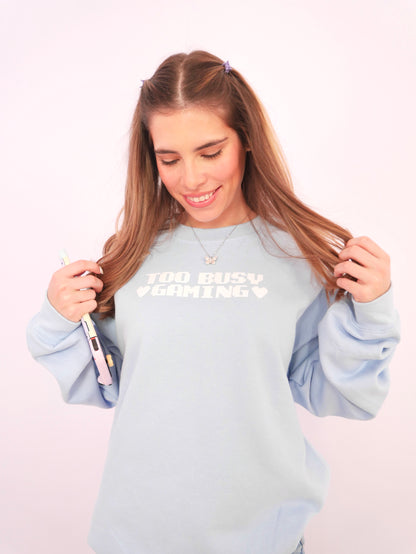 Gamer Girl Sweatshirt – Blue Crewneck with Glitter Design