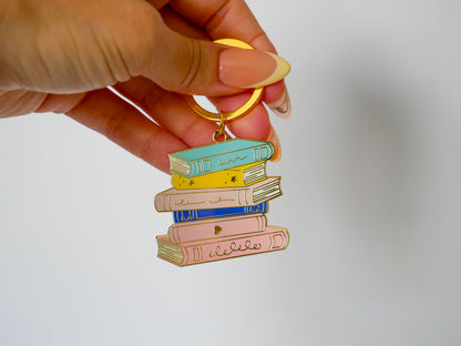 Book Stack Keychain – Gold Book Lover Charm