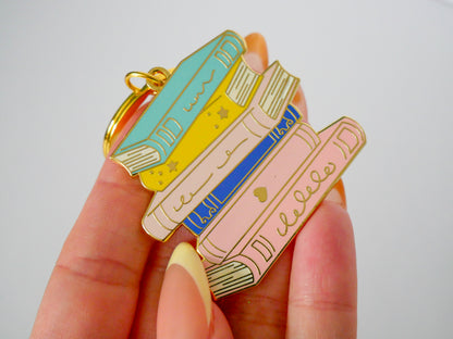 Book Stack Keychain – Gold Book Lover Charm
