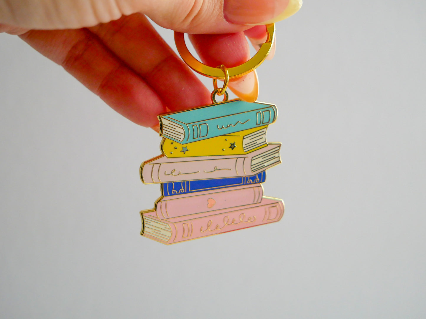 Book Stack Keychain – Gold Book Lover Charm